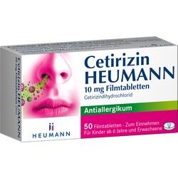 Packung von Cetirizin-Tabletten gegen Allergien für Kinder ab 6 Jahren und Erwachsene.