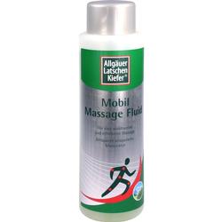 Weiße Flasche mit grünem Etikett für Massagefluid.